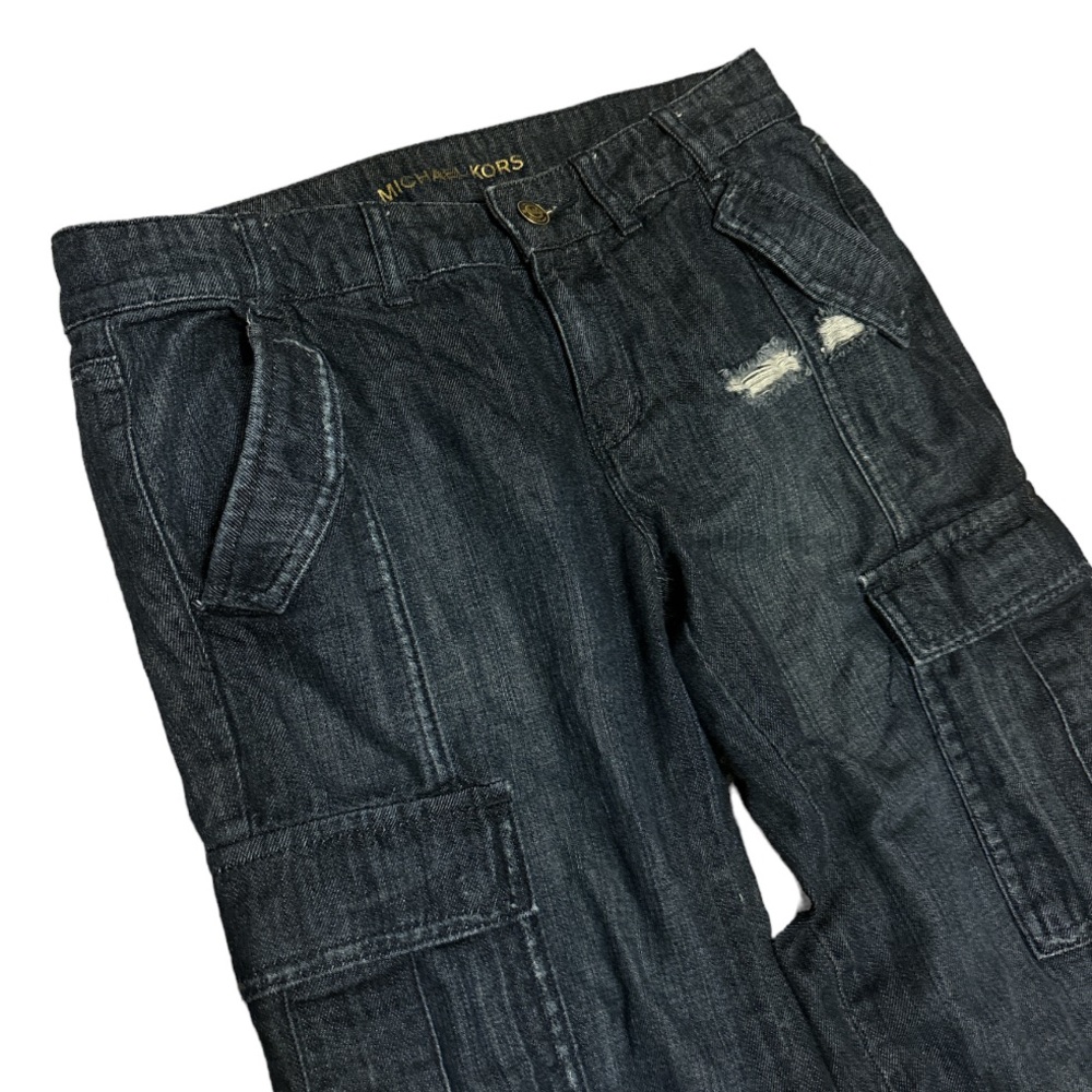 Michael Kors straight leg Dark Wash Cargo distressed Jeans